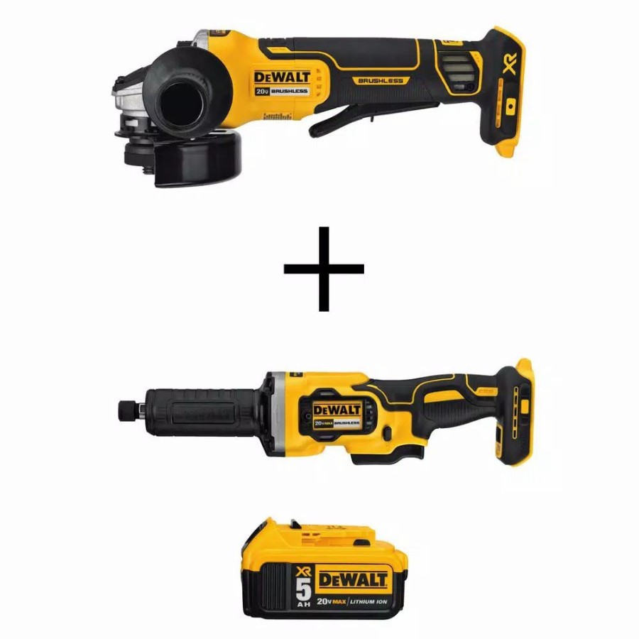 Power Tool Combo Kits * | Power Tool Combo Kits Dewalt 20-Volt Max Xr Cordless Brushless 4-1/2 In. Small Angle Grinder With 1-1/2 In. Die Grinder & (1) 20-Volt 5.0Ah Battery