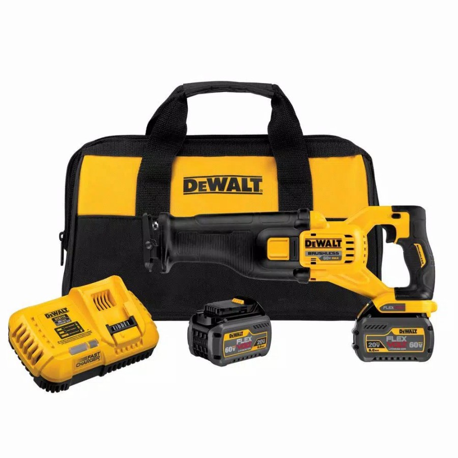 Power Tool Combo Kits * | Power Tool Combo Kits Dewalt Flexvolt 60-Volt Max Lithium-Ion Cordless Brushless Reciprocating Saw With (2) Batteries And Bonus 1/2 In. Impact Wrench