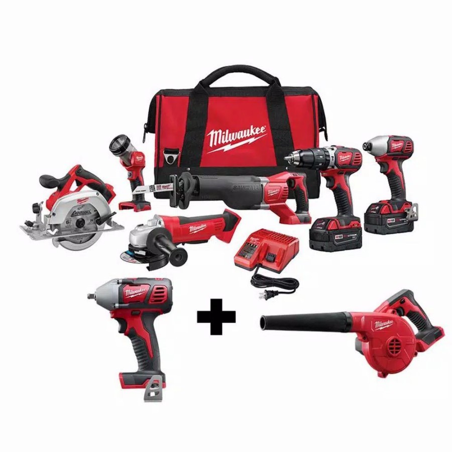 Power Tool Combo Kits * | Power Tool Combo Kits Milwaukee M18 18-Volt Lithium-Ion Cordless Combo Tool Kit (6-Tool) With 3/8 In. Impact Wrench And Blower