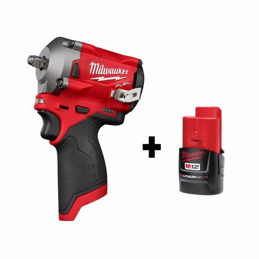 Impact Wrenches * | Impact Wrenches Milwaukee M12 Fuel 12-Volt Stubby 3/8 In. Lithium-Ion Brushless Cordless Impact Wrench With M12 2.0Ah Battery