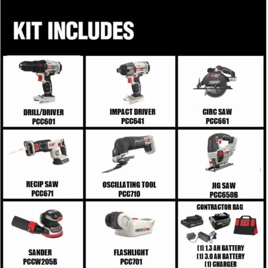 Power Tool Combo Kits * | Power Tool Combo Kits Porter-Cable 20-Volt Max Lithium-Ion Cordless Combo Kit (8-Tool)