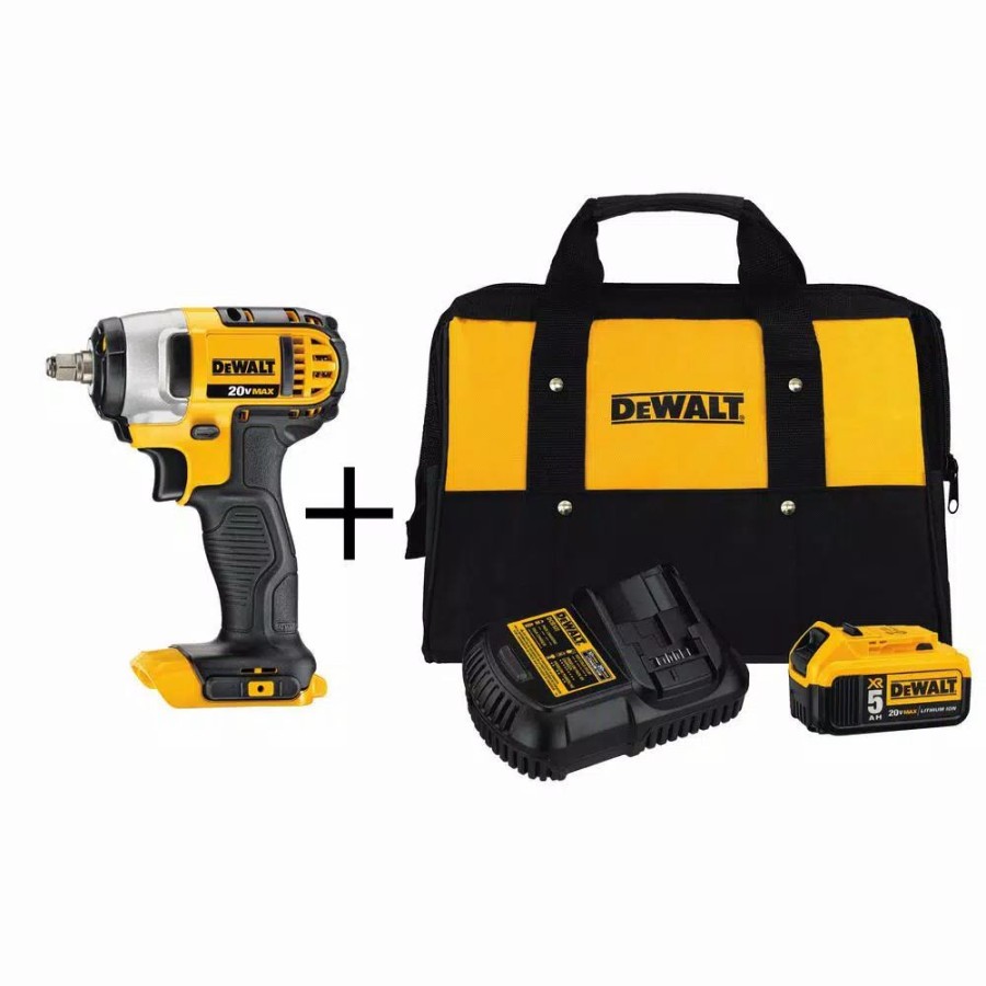 Impact Wrenches * | Impact Wrenches Dewalt 20-Volt Max Cordless 3/8 In. Impact Wrench Kit With Hog Ring, (1) 20-Volt 5.0Ah Battery & Charger