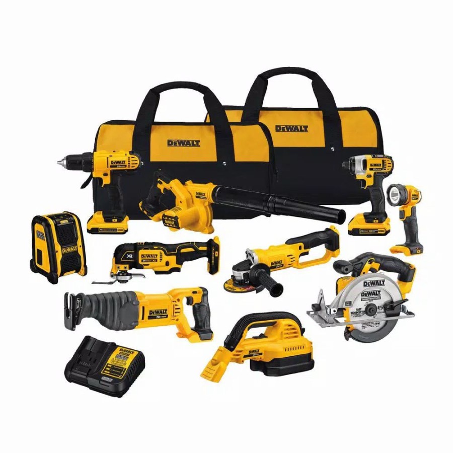 Power Tool Combo Kits * | Power Tool Combo Kits Dewalt 20-Volt Max Cordless Combo Kit (10-Tool) With (2) 20-Volt 2.0Ah Batteries, Charger & Bag