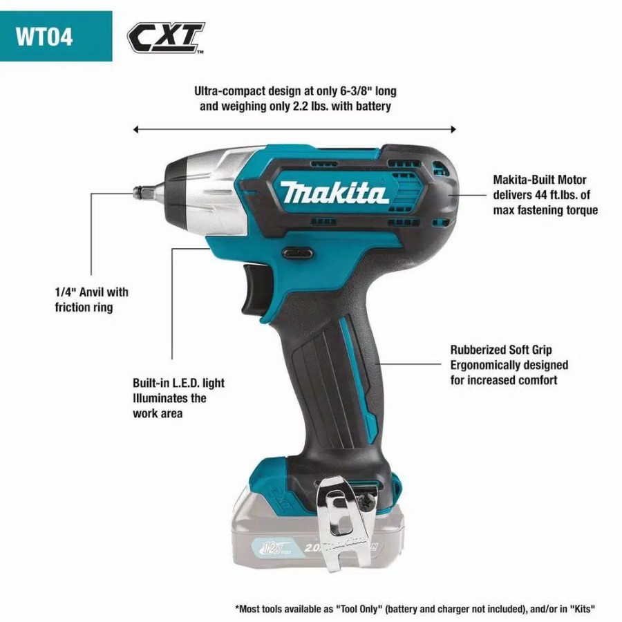 Impact Wrenches * | Impact Wrenches Makita 12-Volt Max 2.0 Ah Cxt Lithium-Ion Cordless 1/4 Sq. In. Drive Impact Wrench Kit