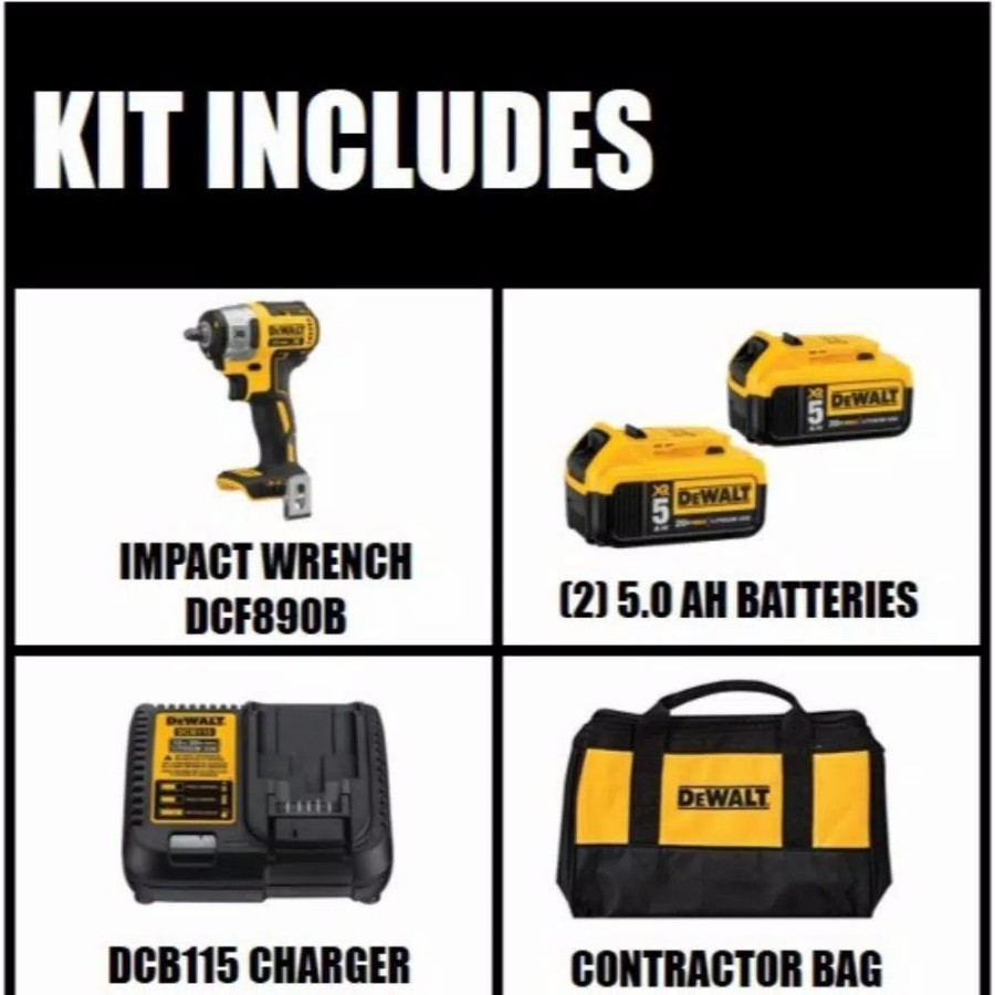 Impact Wrenches * | Impact Wrenches Dewalt 20-Volt Max Xr Cordless Brushless 3/8 In. Compact Impact Wrench With (2) 20-Volt 5.0Ah Batteries & Charger