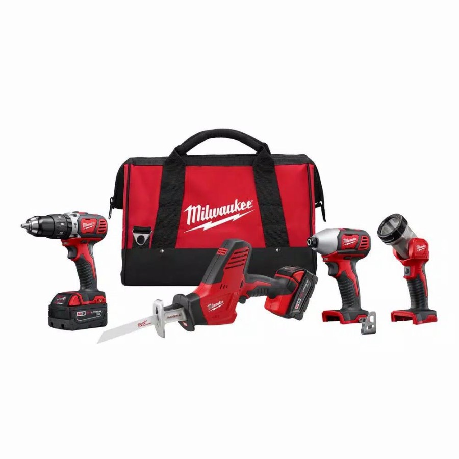 Power Tool Combo Kits * | Power Tool Combo Kits Milwaukee M18 18-Volt Lithium-Ion Cordless Combo Tool Kit (4-Tool) W/(2) 3.0Ah Batteries, (1) Charger, (1) Tool Bag