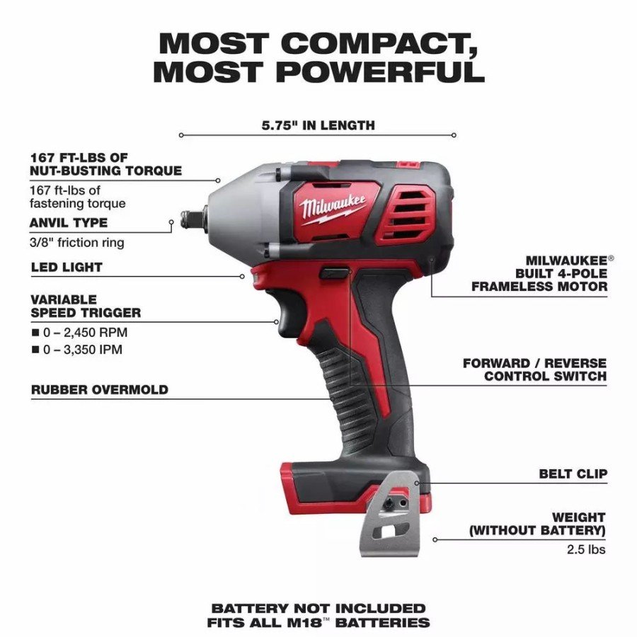 Impact Wrenches * | Impact Wrenches Milwaukee M18 18-Volt Lithium-Ion Cordless 3/8 In. Impact Wrench W/ Friction Ring (Tool-Only)