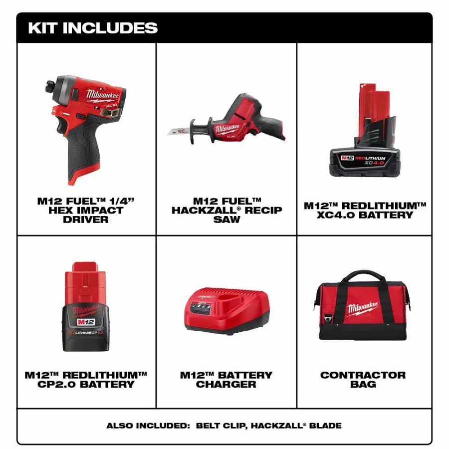 Power Tool Combo Kits * | Power Tool Combo Kits Milwaukee M12 Fuel 12-Volt Lithium-Ion Brushless Cordless Hackzall And Impact Driver Combo Kit (2-Tool) With 2-Batteries And Bag