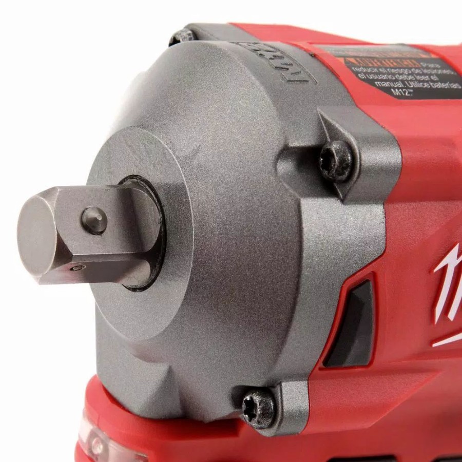 Impact Wrenches * | Impact Wrenches Milwaukee M12 Fuel 12-Volt Lithium-Ion Brushless Cordless Stubby 1/2 In. Impact Wrench With Pin Detent With M12 2.0Ah Battery