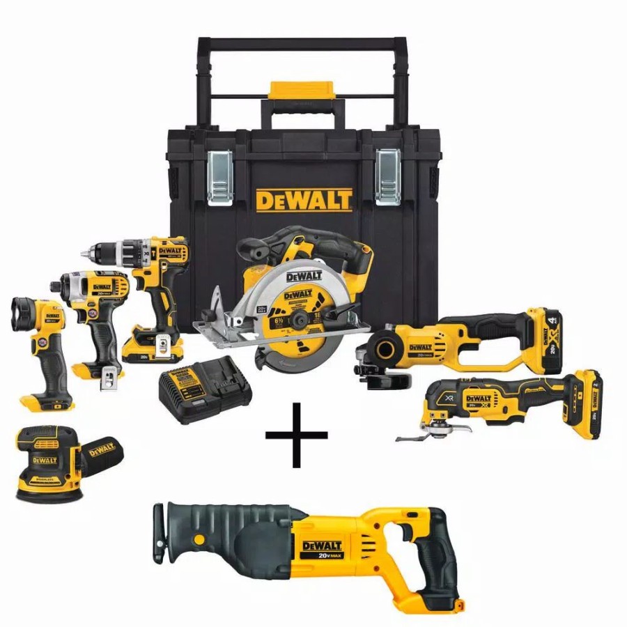 Power Tool Combo Kits * | Power Tool Combo Kits Dewalt 20-Volt Max Cordless Combo Kit (7-Tool) With Toughsystem Case, (1) 4.0Ah Battery, (2) 2.0Ah Batteries & Recip Saw