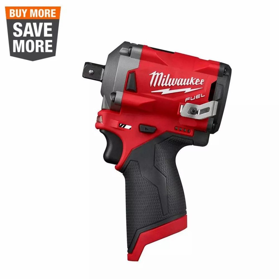 Impact Wrenches * | Impact Wrenches Milwaukee M12 Fuel 12-Volt Lithium-Ion Brushless Cordless Stubby 1/2 In. Impact Wrench With Pin Detent (Tool-Only)