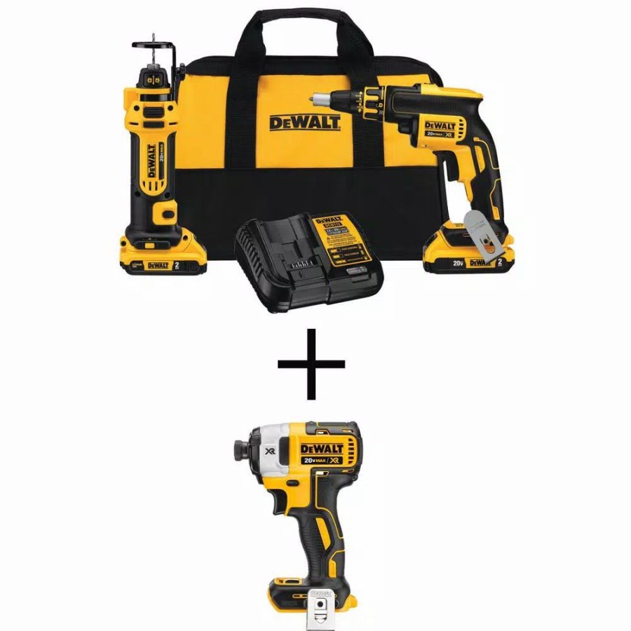 Power Tool Combo Kits * | Power Tool Combo Kits Dewalt 20-Volt Max Xr Cordless Drywall Screw Gun/Cut-Out Tool Kit (2-Tool) With (2) 2.0Ah Batteries & 1/4 In. Impact Driver