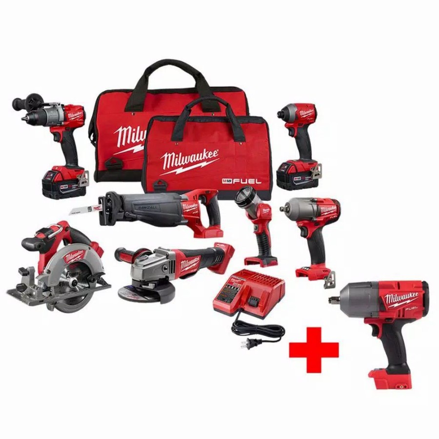 Power Tool Combo Kits * | Power Tool Combo Kits Milwaukee M18 Fuel 18-Volt Lithium-Ion Brushless Cordless Combo Kit (7-Tool) With M18 Fuel 1/2 In. Impact Wrench