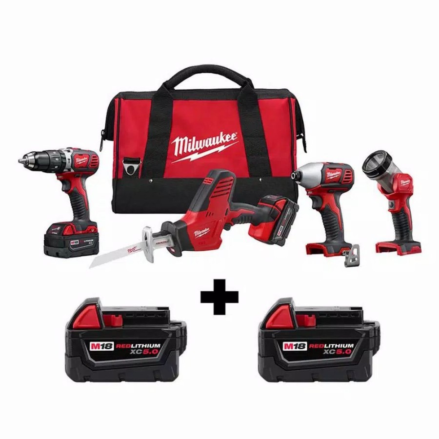 Power Tool Combo Kits * | Power Tool Combo Kits Milwaukee M18 18-Volt Lithium-Ion Cordless Combo Tool Kit (4-Tool) W/ 2 Additional 5.0Ah Batteries