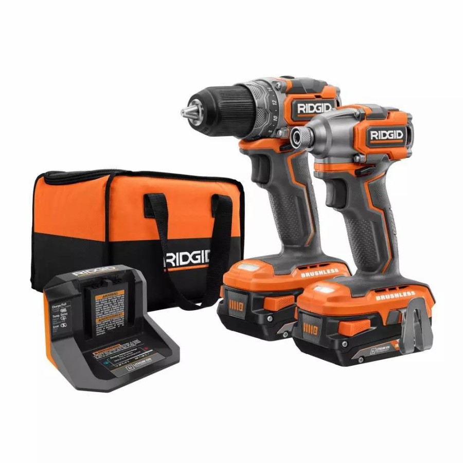 Power Tool Combo Kits * | Power Tool Combo Kits Ridgid 18V Brushless Subcompact Drill Driver And Impact Driver Combo Kit With (2) 2.0 Ah Batteries, Charger And Bag