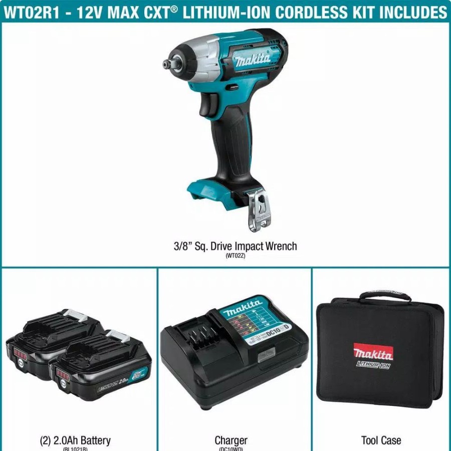 Impact Wrenches * | Impact Wrenches Makita 12-Volt Max Cxt Lithium-Ion Cordless 3/8 In. Square Drive Impact Wrench Kit