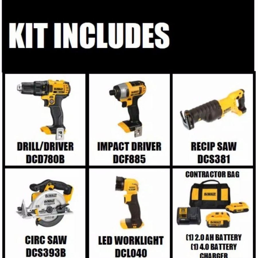 Power Tool Combo Kits * | Power Tool Combo Kits Dewalt 20-Volt Max Cordless Combo Kit (4-Tool) With (1) 20-Volt 4.0Ah Battery, (1) 20-Volt 2.0Ah Battery & Charger