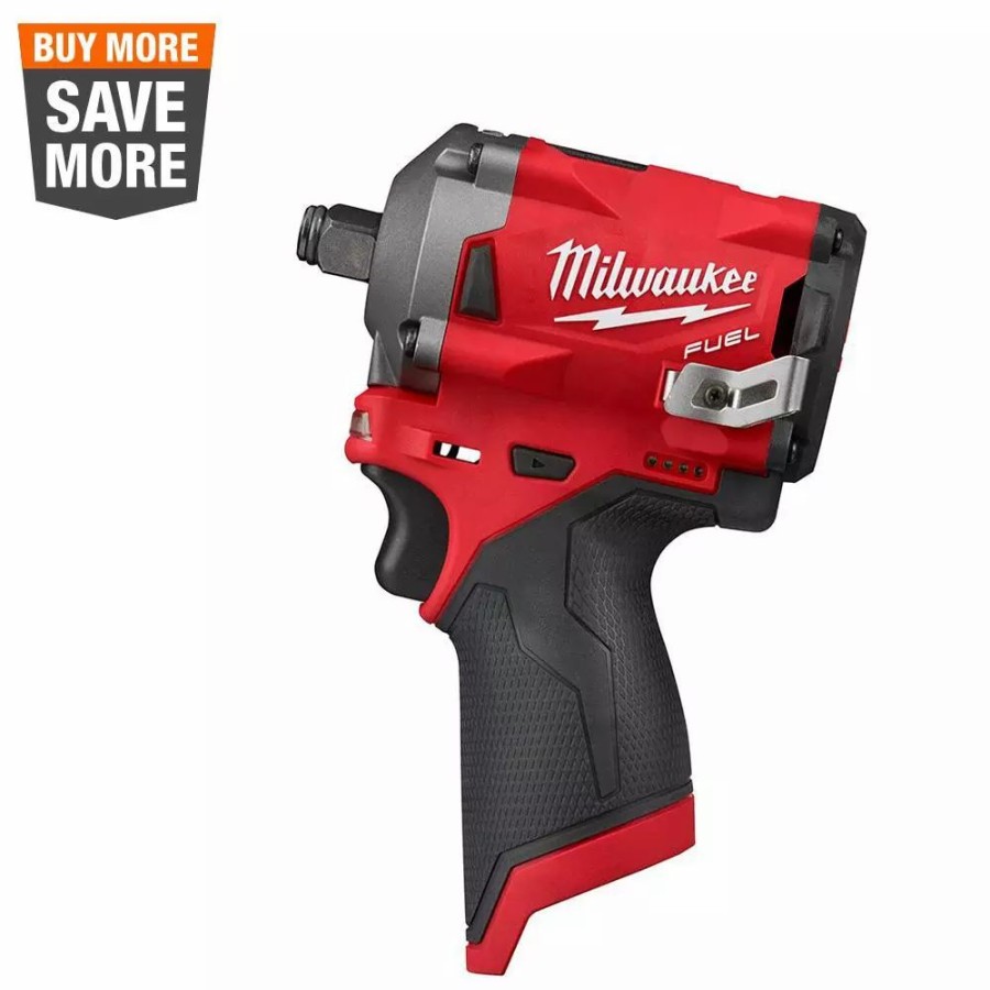 Impact Wrenches * | Impact Wrenches Milwaukee M12 Fuel 12-Volt Lithium-Ion Brushless Cordless Stubby 1/2 In. Impact Wrench (Tool-Only)