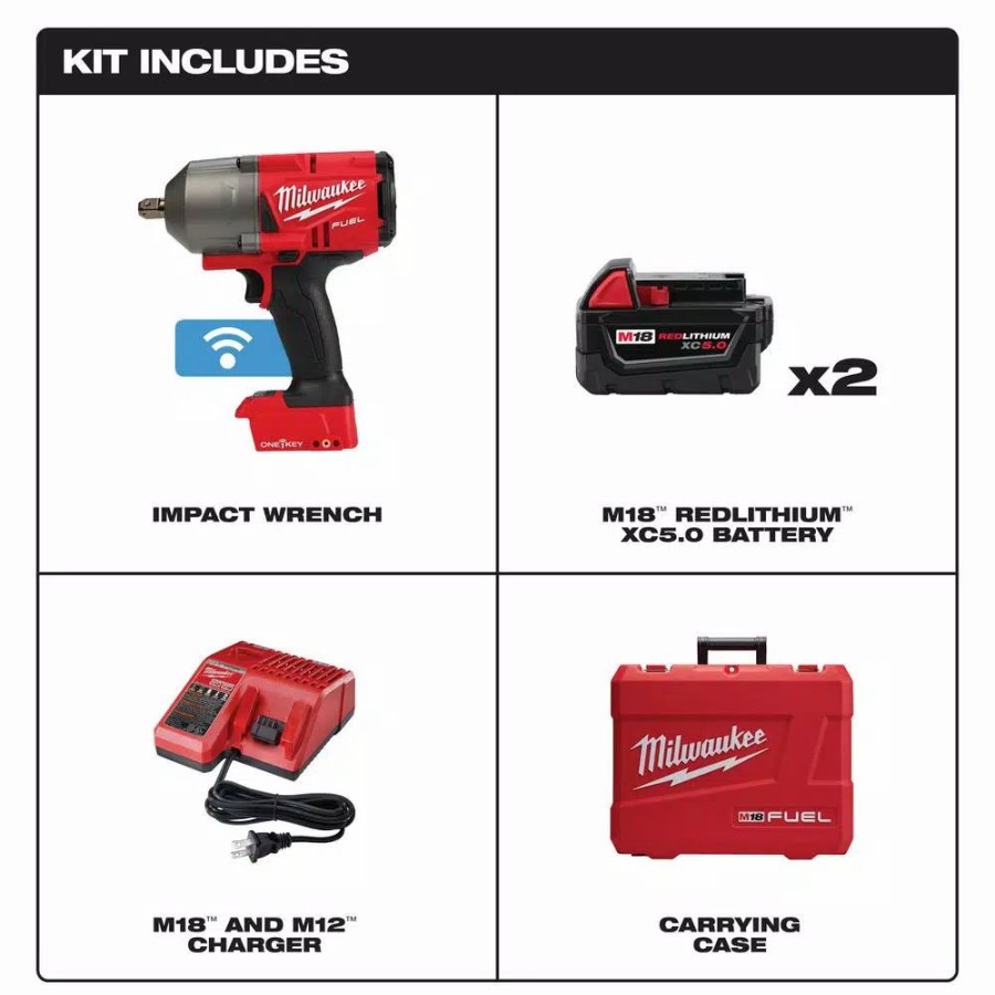 Impact Wrenches * | Impact Wrenches Milwaukee M18 Fuel One-Key 18-Volt Lithium-Ion Brushless Cordless 1/2 In. Impact Wrench W/ Pin Detent Kit W/(2) 5.0Ah Batteries