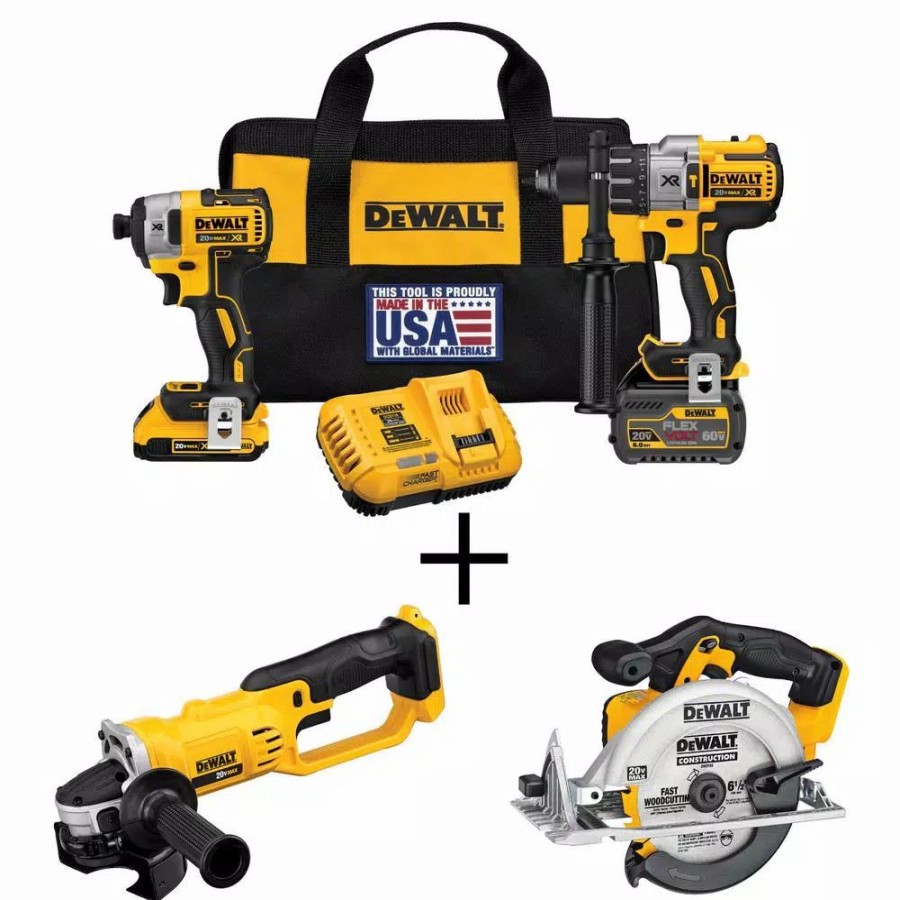 Power Tool Combo Kits * | Power Tool Combo Kits Dewalt 20-Volt Max Cordless Brushless Combo Kit (2-Tool) With (1) Flexvolt 6.0Ah, (1) 20-Volt 2.0 Battery, Circ Saw & Grinder