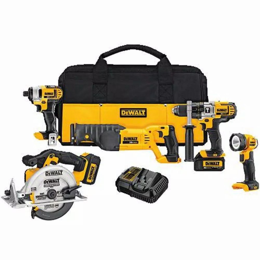 Power Tool Combo Kits * | Power Tool Combo Kits Dewalt 20-Volt Max Cordless Combo Kit (5-Tool) With (2) 20-Volt 3.0Ah Batteries & Charger