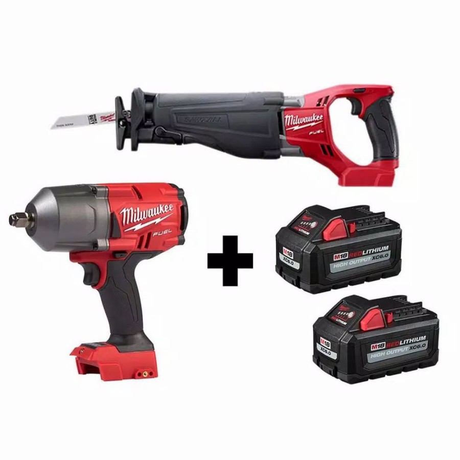 Impact Wrenches * | Impact Wrenches Milwaukee M18 Fuel 18-Volt 1/2 In. Lithium-Ion Brushless Cordless Impact Wrench W/ Friction Ring & Reciprocating Saw 2 Batteries