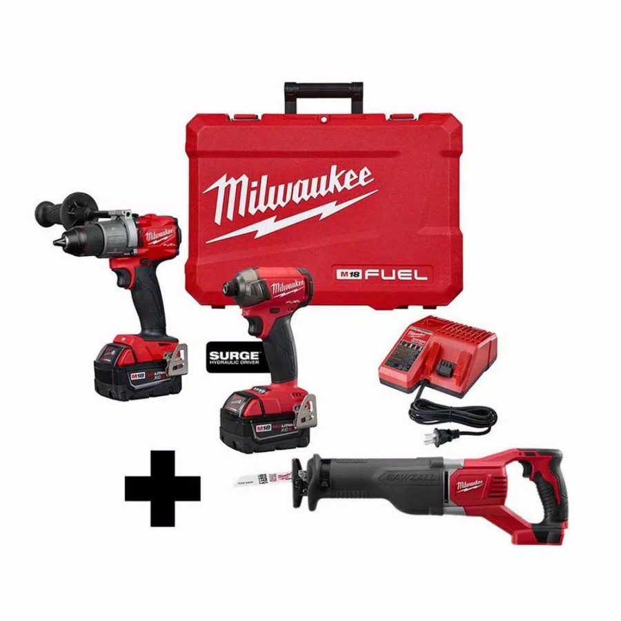 Power Tool Combo Kits * | Power Tool Combo Kits Milwaukee M18 Fuel 18-Volt Lithium-Ion Brushless Cordless Surge Impact And Hammer Drill Combo Kit /W M18 Reciprocating Saw