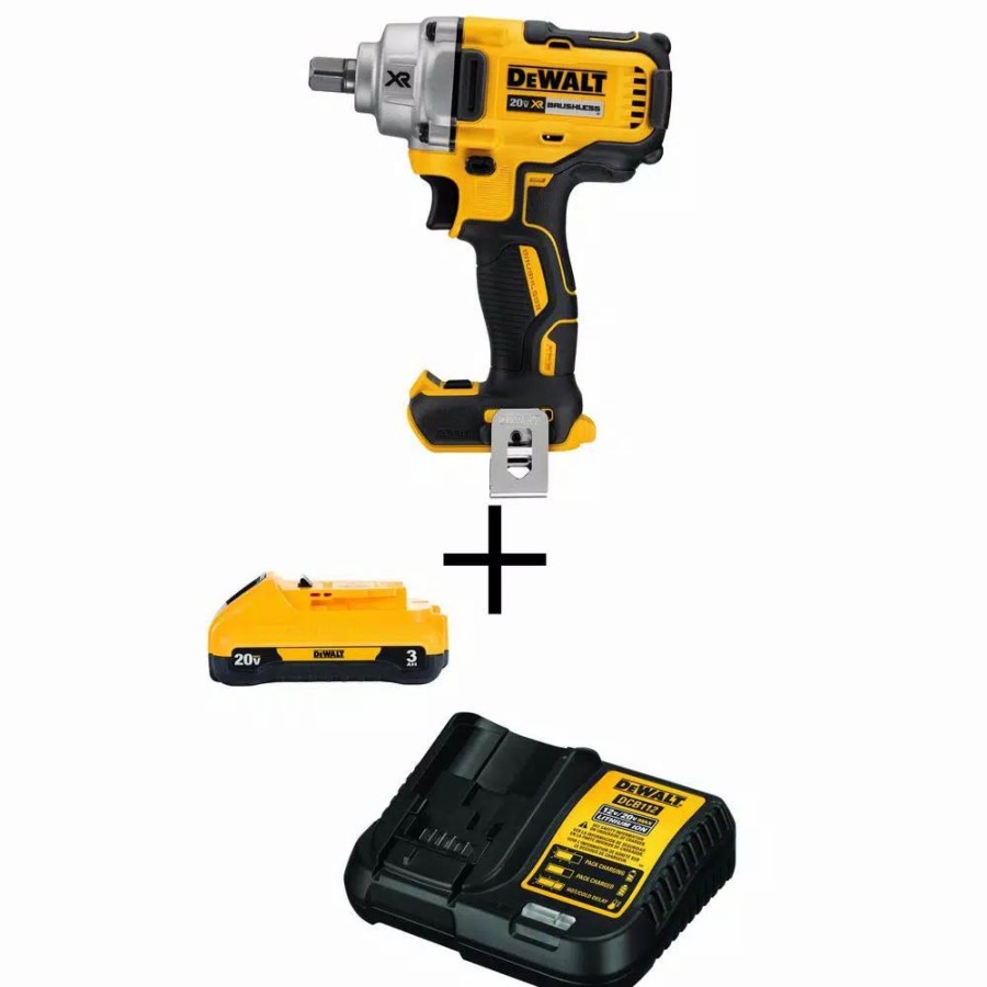 Impact Wrenches * | Impact Wrenches Dewalt 20-Volt Max Xr Cordless Brushless 1/2 In. Mid-Range Impact Wrench With Detent Pin Anvil, (1) 20-Volt 3.0Ah Battery