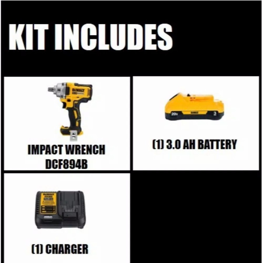 Impact Wrenches * | Impact Wrenches Dewalt 20-Volt Max Xr Cordless Brushless 1/2 In. Mid-Range Impact Wrench With Detent Pin Anvil, (1) 20-Volt 3.0Ah Battery