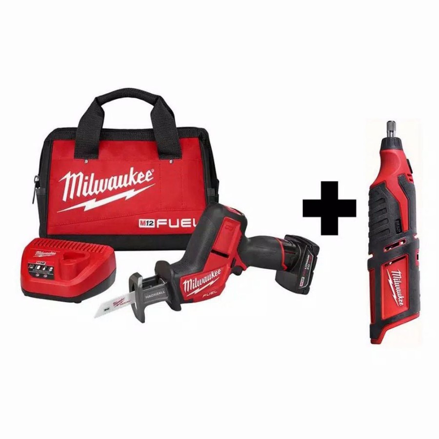 Power Tool Combo Kits * | Power Tool Combo Kits Milwaukee M12 Fuel 12-Volt Lithium-Ion Brushless Cordless Hackzall Reciprocating Saw Kit With M12 Rotary Tool