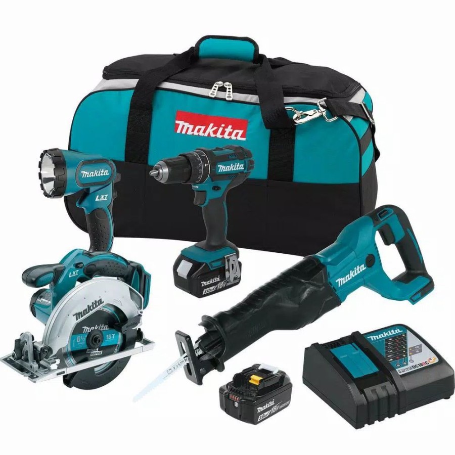 Power Tool Combo Kits * | Power Tool Combo Kits Makita 18-Volt Lxt 3.0Ah Lithium-Ion Cordless Combo Kit Hammer Drill/Circular Saw/Reciprocating Saw/Flashlight (4-Piece)