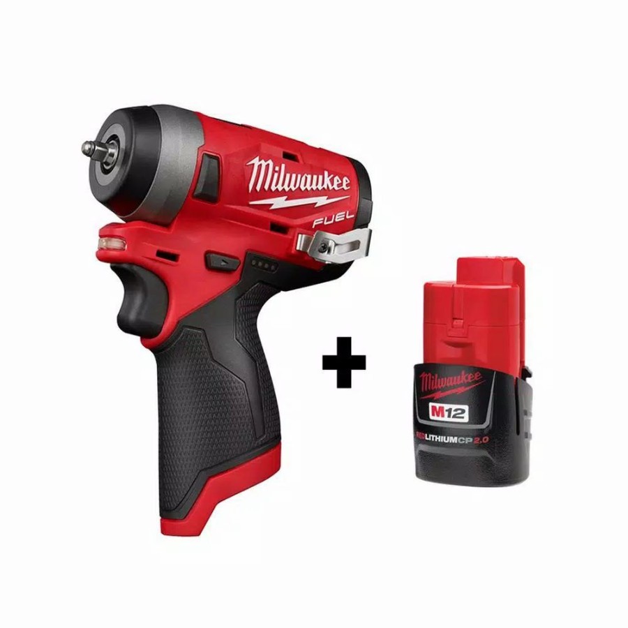 Impact Wrenches * | Impact Wrenches Milwaukee M12 Fuel 12-Volt Lithium-Ion Brushless Cordless Stubby 1/4 In. Impact Wrench With M12 2.0Ah Battery