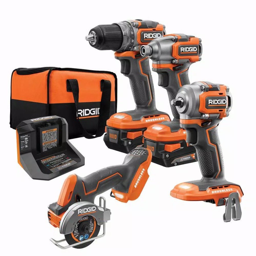 Power Tool Combo Kits * | Power Tool Combo Kits Ridgid 18V Subcompact Lithium-Ion Brushless 2-Tool Combo Kit With 3/8 In. Impact Wrench And 3 In. Multi-Material Saw