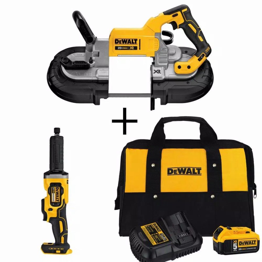 Power Tool Combo Kits * | Power Tool Combo Kits Dewalt 20-Volt Max Xr Cordless Brushless Deep Cut Band Saw With 1-1/2 In. Die Grinder & (1) 20-Volt Battery 5.0Ah & Charger