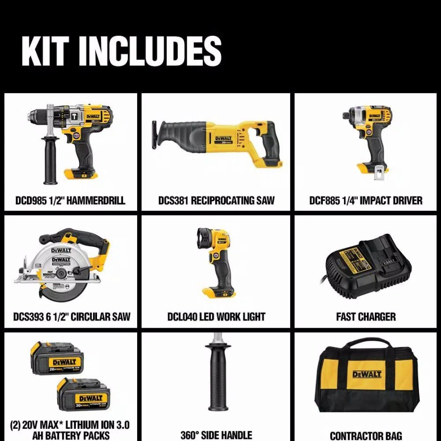 Power Tool Combo Kits * | Power Tool Combo Kits Dewalt 20-Volt Max Cordless Combo Kit (5-Tool) With (2) 20-Volt 3.0Ah Batteries & Charger