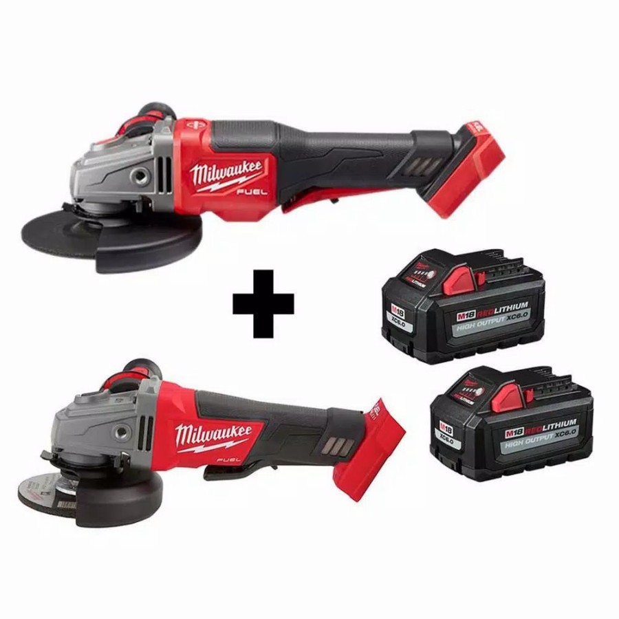 Power Tool Combo Kits * | Power Tool Combo Kits Milwaukee M18 Fuel 18-Volt 4-1/2 In./5 In. Cordless Grinder With Paddle Switch With Braking Grinder & (2) M18 6.0 Batteries