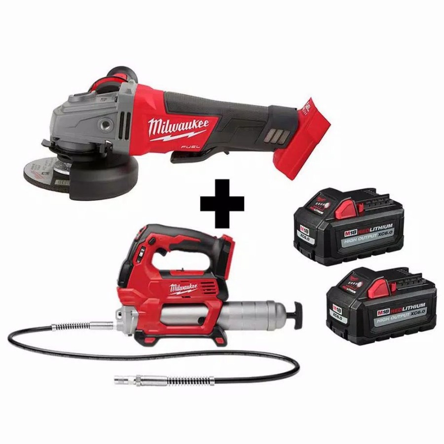 Power Tool Combo Kits * | Power Tool Combo Kits Milwaukee M18 Fuel 18-Volt 4-1/2 In./5 In. Lithium-Ion Brushless Cordless Grinder With Paddle Switch With Grease Gun