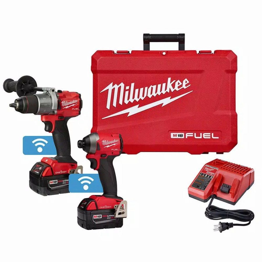 Power Tool Combo Kits * | Power Tool Combo Kits Milwaukee M18 Fuel One-Key 18-Volt Lithium-Ion Brushless Cordless Hammer Drill/Impact Driver Combo Kit Two 5.0 Ah Batteries Case