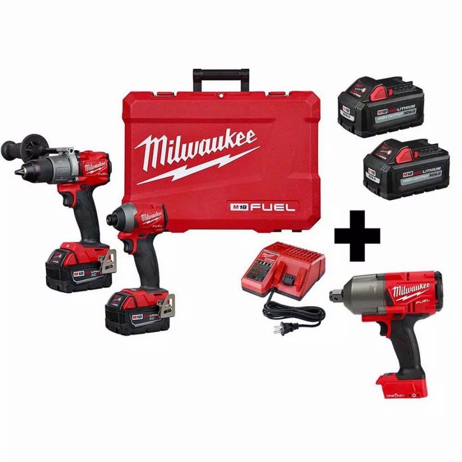 Power Tool Combo Kits * | Power Tool Combo Kits Milwaukee M18 Fuel 18-Volt Lithium-Ion Brushless Cordless Hammer Drill/ 3/4 In. Impact Wrench/ Impact Driver Combo Kit (3-Tool)