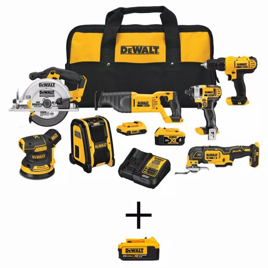 Power Tool Combo Kits * | Power Tool Combo Kits Dewalt 20-Volt Max Cordless Combo Kit (7-Tool) With (1) 20-Volt 4.0Ah Battery, (1) 20-Volt 2.0Ah Battery & (1) 4.0Ah Battery