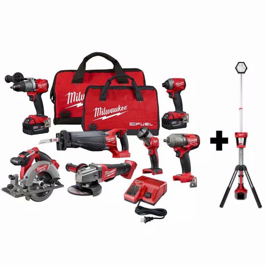 Power Tool Combo Kits * | Power Tool Combo Kits Milwaukee M18 Fuel 18-Volt Lithium-Ion Brushless Cordless Combo Kit (7-Tool) With M18 Rocket Dual Power Tower Light