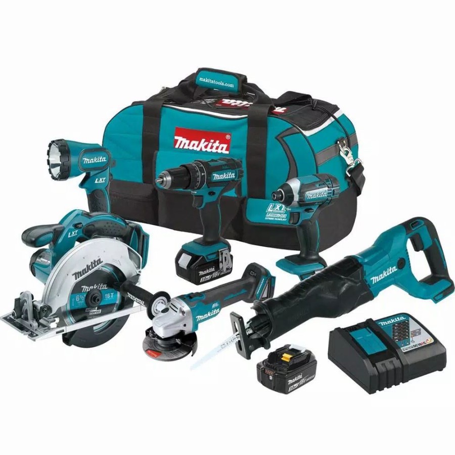 Power Tool Combo Kits * | Power Tool Combo Kits Makita 18-Volt Lxt Lithium-Ion Cordless Combo Kit (6-Piece) With (2) Battery (3.0Ah), Rapid Charger And Tool Bag