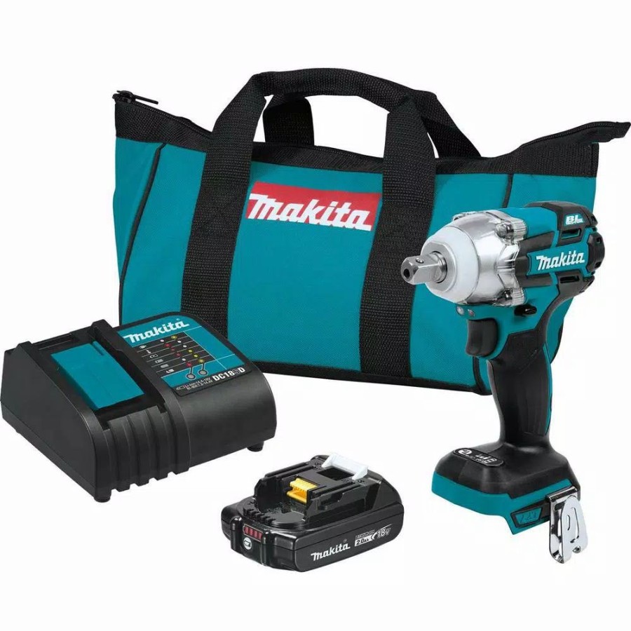 Impact Wrenches * | Impact Wrenches Makita 18-Volt Lxt Compact Brushless 1/2 In. 3-Speed Impact Wrench Kit With Bonus 18-Volt Lxt Cordless L.E.D. Flashlight