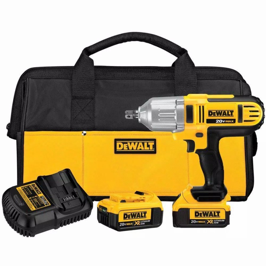 Impact Wrenches * | Impact Wrenches Dewalt 20-Volt Max Cordless 1/2 In. High Torque Impact Wrench With Detent Pin & (2) 20-Volt 4.0Ah Batteries