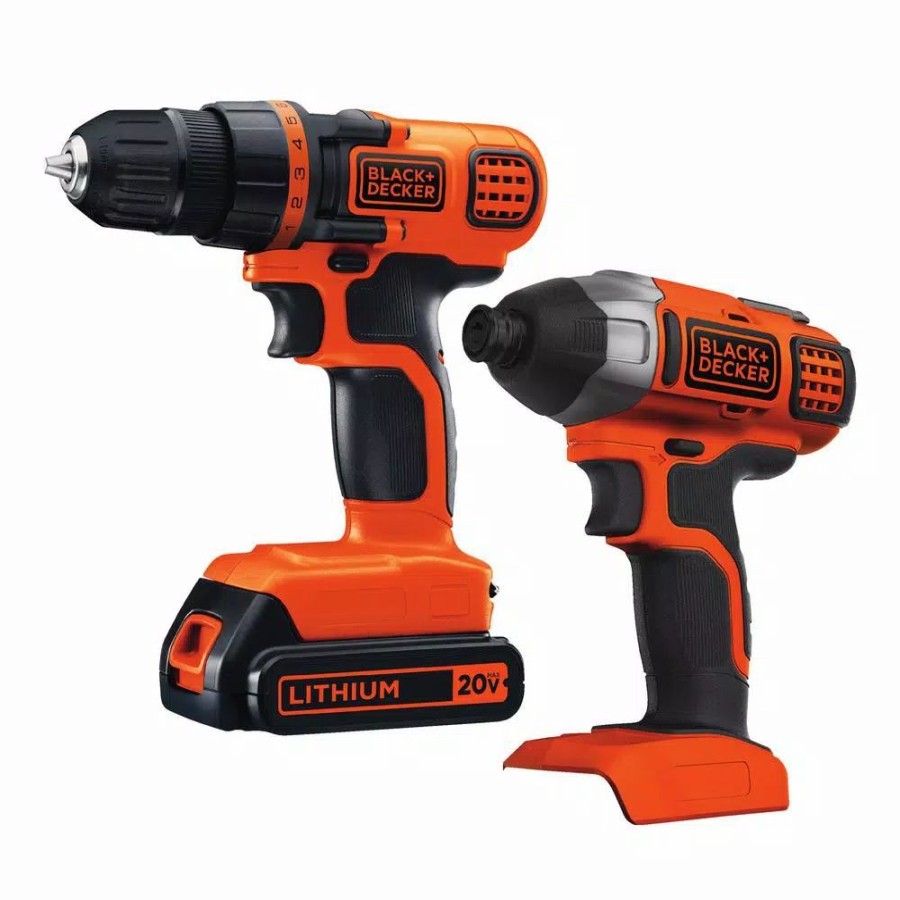 Power Tool Combo Kits * | Power Tool Combo Kits Black+Decker 20-Volt Max Lithium-Ion Cordless Drill/Driver And Impact Driver Combo Kit (2-Tool) With Battery 1.5Ah And Charger