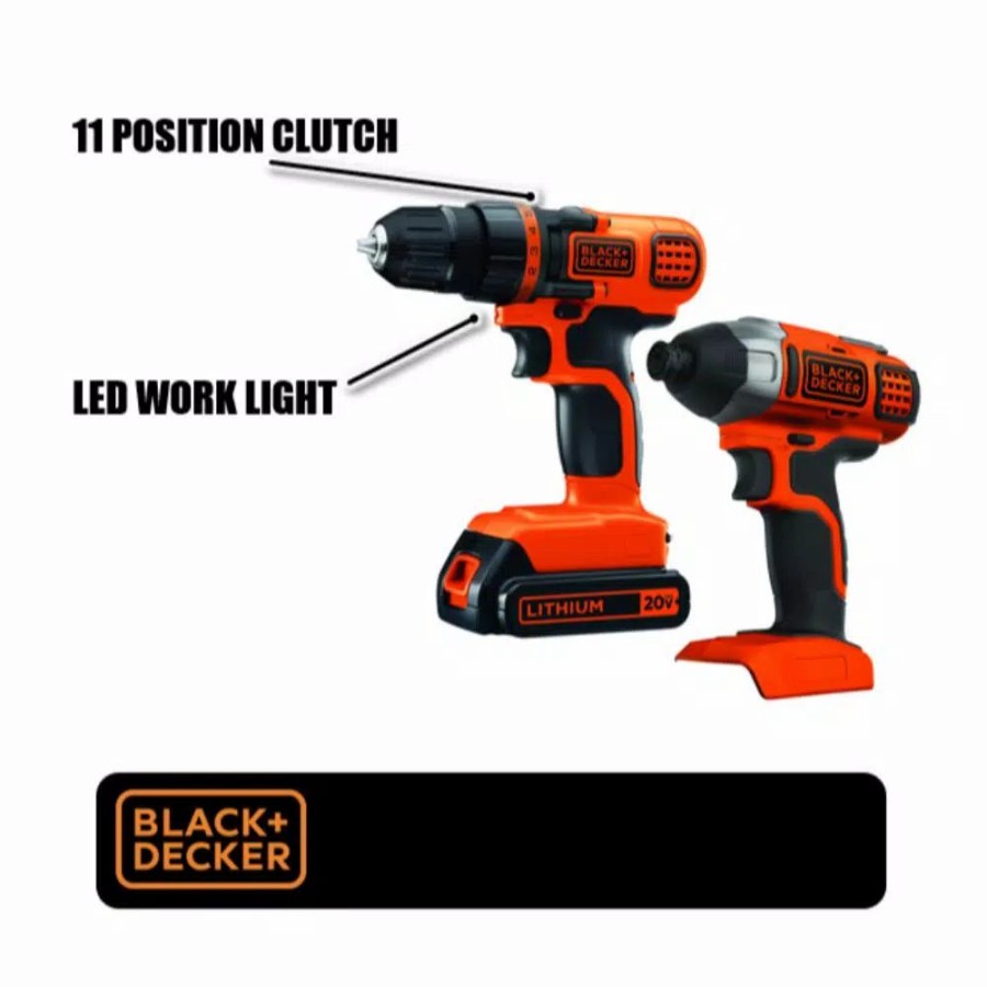 Power Tool Combo Kits * | Power Tool Combo Kits Black+Decker 20-Volt Max Lithium-Ion Cordless Drill/Driver And Impact Driver Combo Kit (2-Tool) With Battery 1.5Ah And Charger