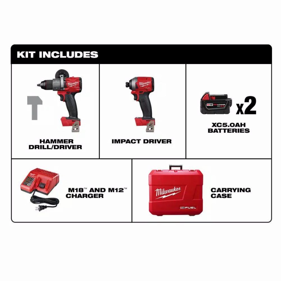 Power Tool Combo Kits * | Power Tool Combo Kits Milwaukee M18 Fuel 18-Volt Lithium-Ion Brushless Cordless Hammer Drill And Impact Driver Combo Kit (2-Tool) With Two 5Ah Batteries