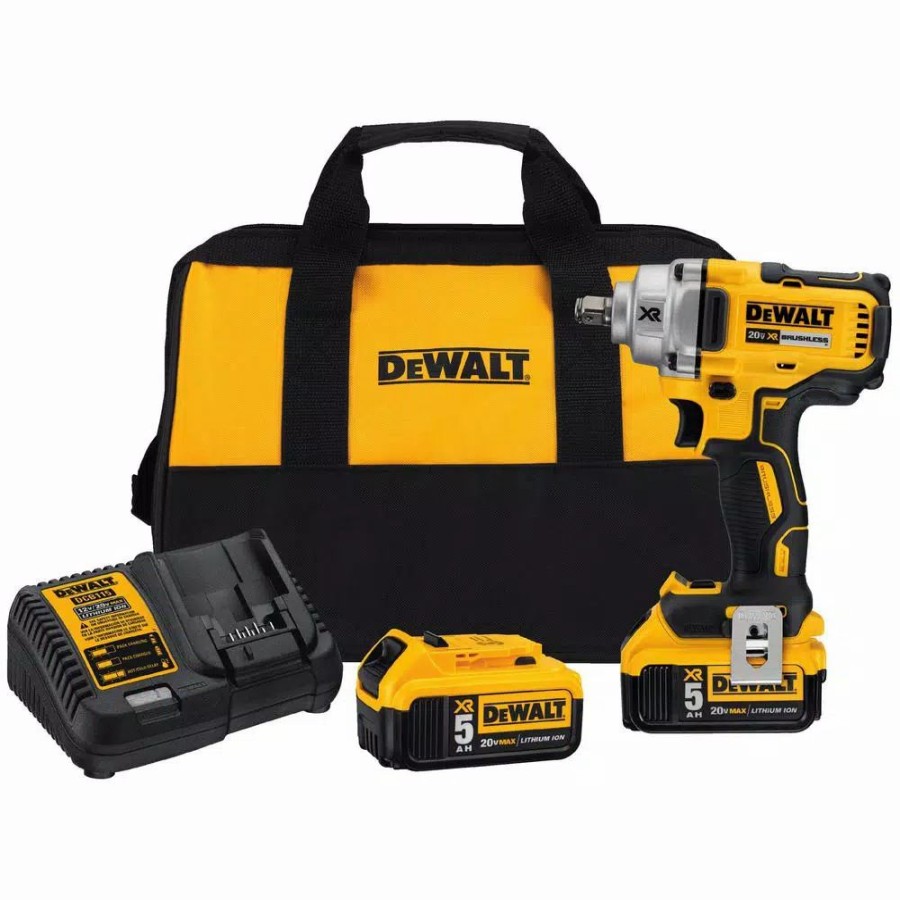 Impact Wrenches * | Impact Wrenches Dewalt 20-Volt Max Xr Cordless Brushless 1/2 In. Mid-Range Impact Wrench With Hog Ring Anvil, (2) 20-Volt 5.0Ah Batteries