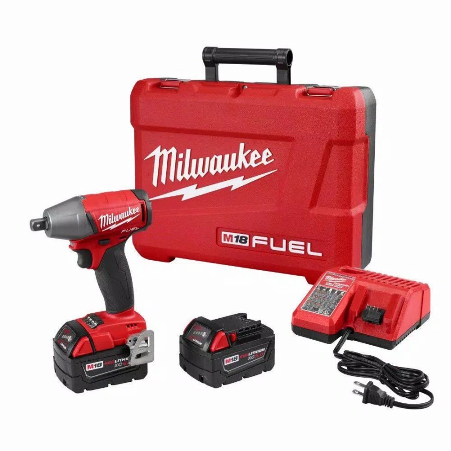 Impact Wrenches * | Impact Wrenches Milwaukee M18 Fuel 18-Volt Lithium-Ion Brushless Cordless 1/2 In. Impact Wrench Pin Detent Kit With Two 5 Ah Batteries, Hard Case