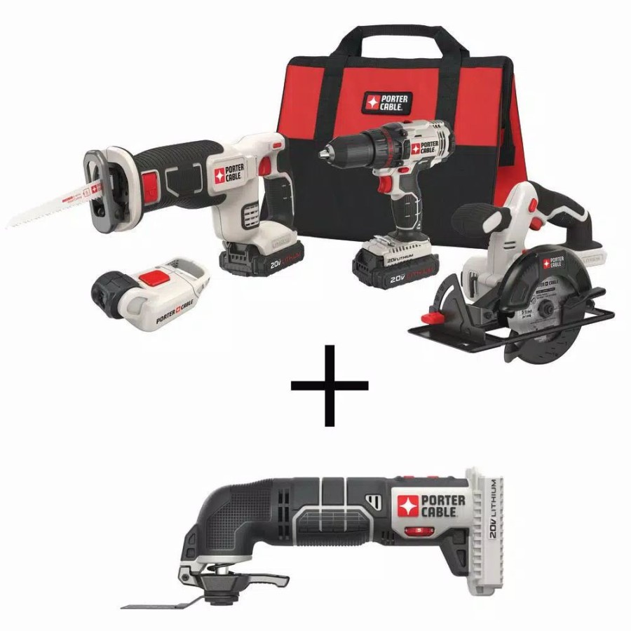 Power Tool Combo Kits * | Power Tool Combo Kits Porter-Cable 20-Volt Max Lithium-Ion Cordless Combo Kit (4-Tool) With Bonus 20-Volt Max Cordless Oscillating Tool (Tool-Only)